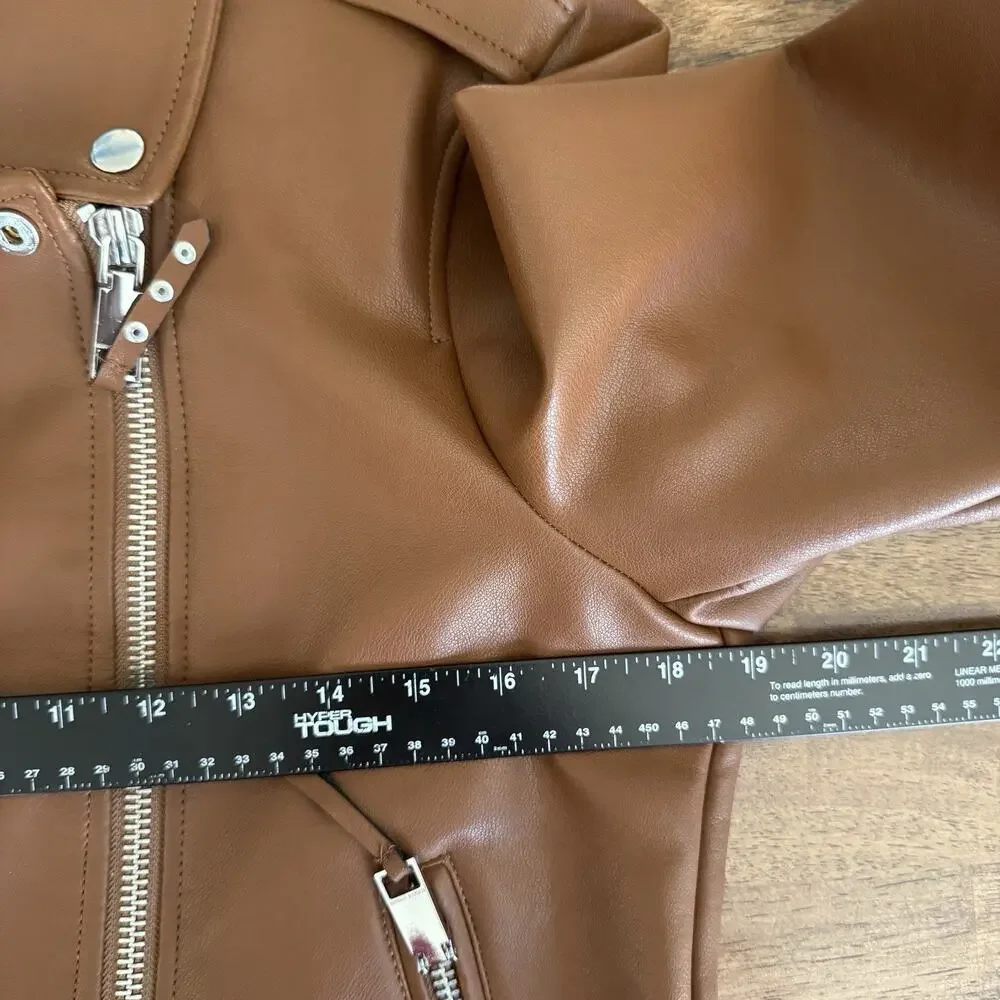 Rebecca Minkoff Women’s Brown Jeff Moto Vegan Leather Jacket Medium